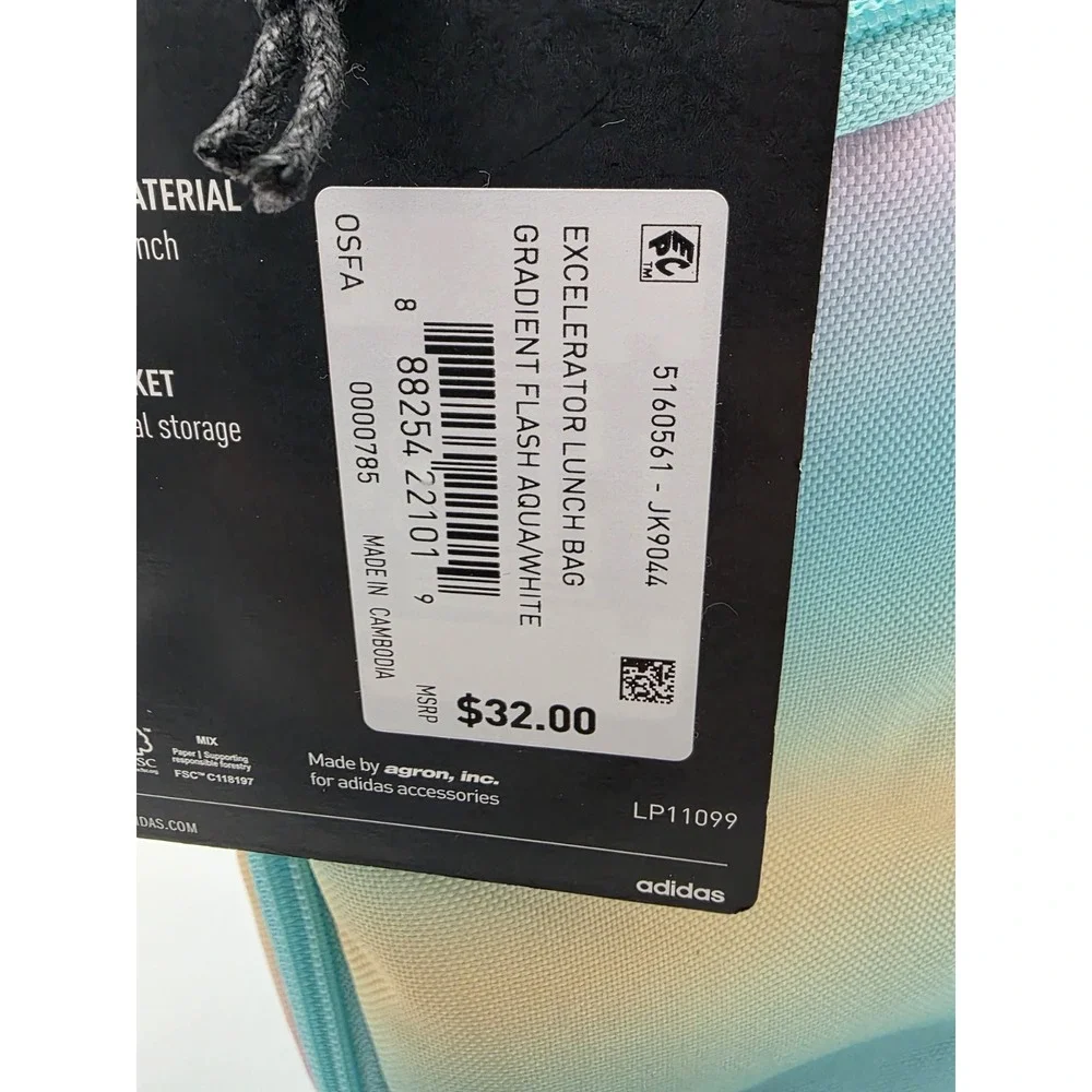 Adidas Excelerator Insulated Lunch Bag In Flash Aqua‎ w/ Extra Pocket New #0161